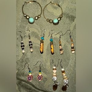 Boho Earring Lot Of 6 Pair Wood‎ Beaded